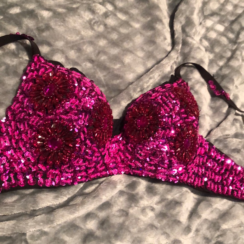 Pink Beaded Rave Top / Bra